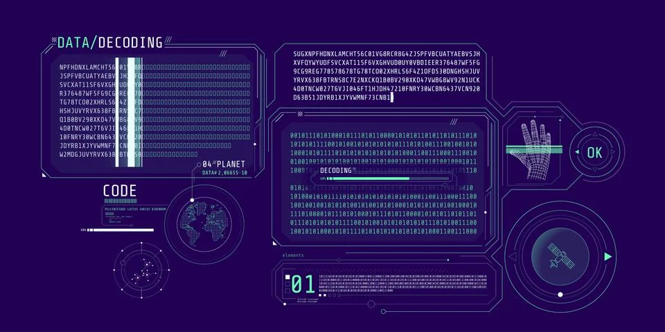 HUD interface design for decoding satellite data. Stock Illustration