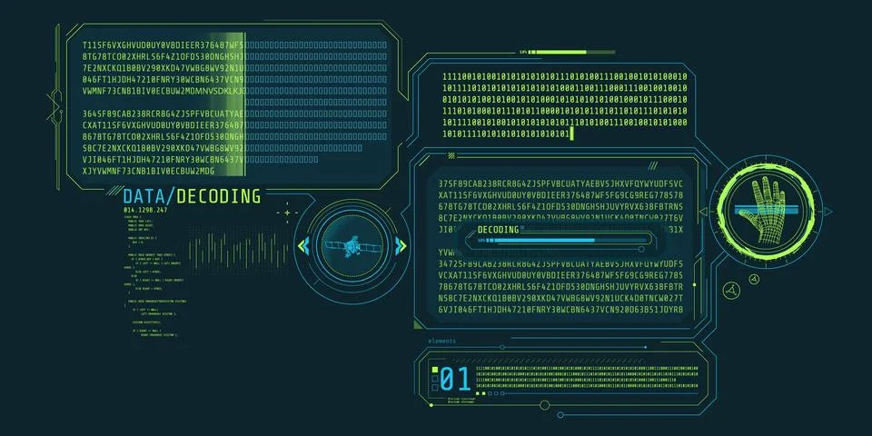 HUD interface design for decoding satellite signals. Stock Illustration