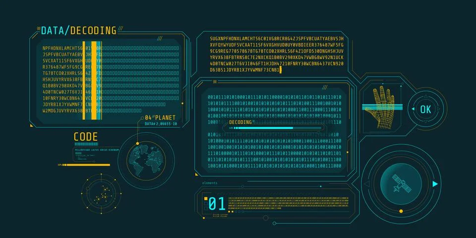 HUD interface design for decoding satellite data. Stock Illustration