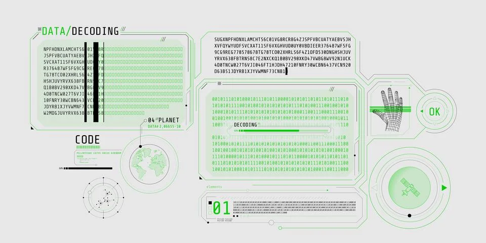 HUD interface design for decoding satellite data. Stock Illustration