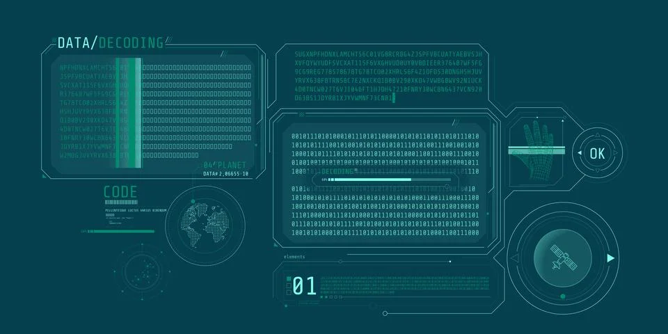 HUD interface design for decoding satellite data. Stock Illustration
