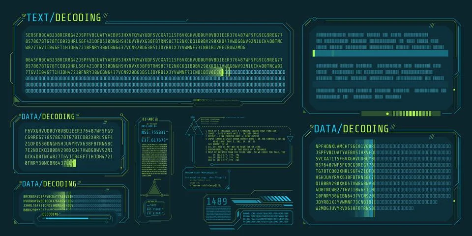 HUD interface elements for decoding data screen. Illustrazione stock