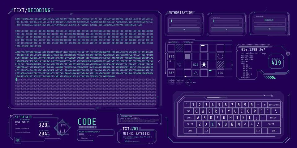 HUD interface elements for decoding data screen. Stock Illustration