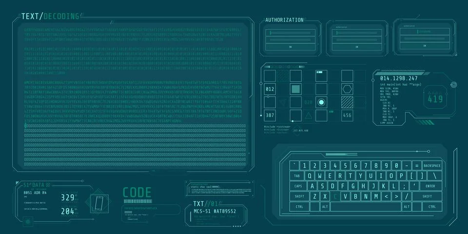 HUD interface elements for decoding data screen. Stock Illustration