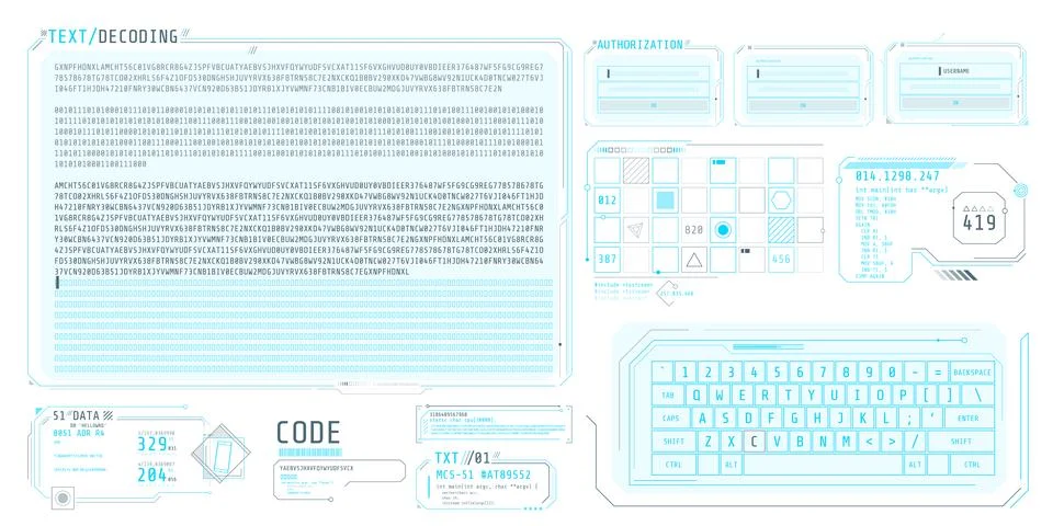 HUD interface elements for decoding data screen. イラスト素材
