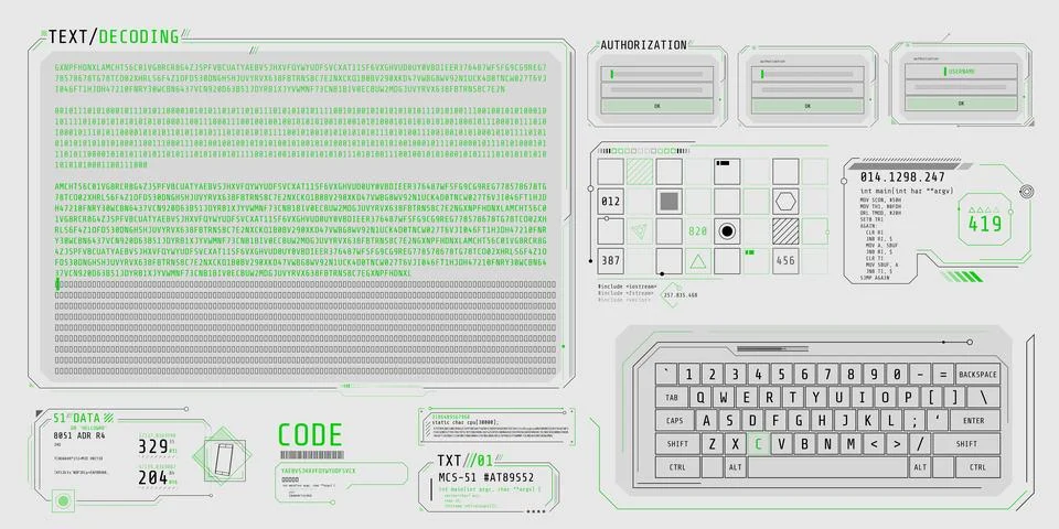 HUD interface elements for decoding data screen. Stock Illustration