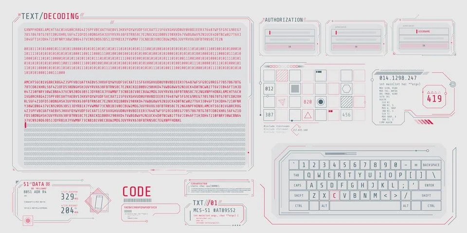 HUD interface elements for decoding data screen. Illustrazione stock
