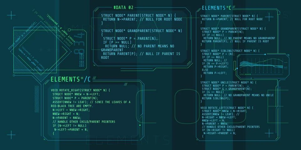 HUD interface elements with part of the code C. Stock Illustration