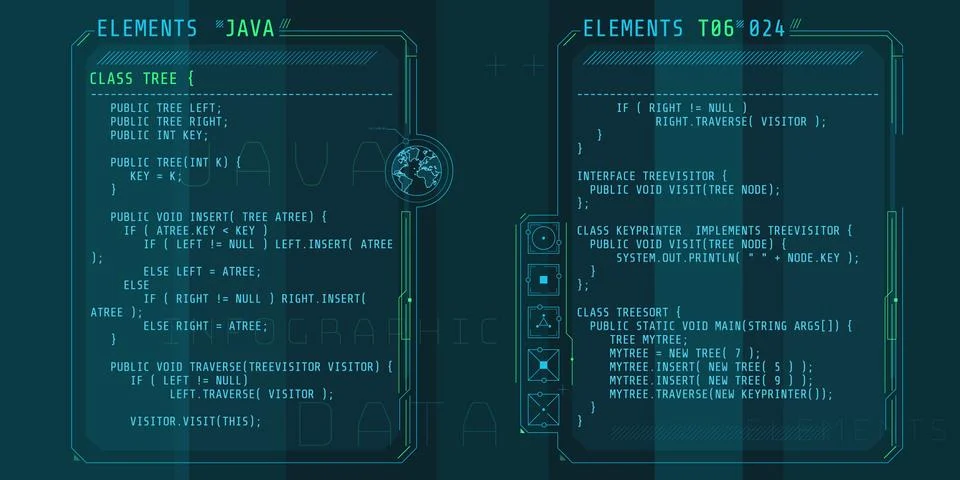 HUD interface elements with part of the code Java. Stock Illustration
