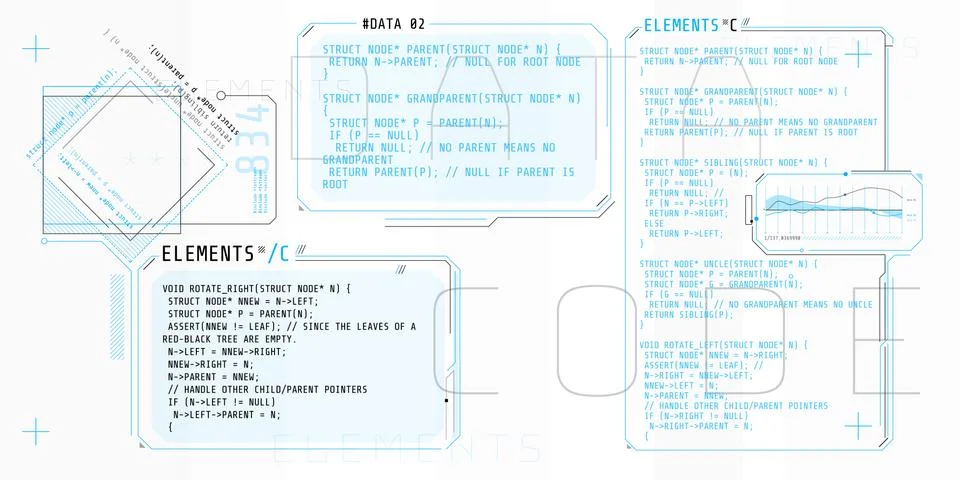 HUD interface elements with part of the code C. Stock Illustration
