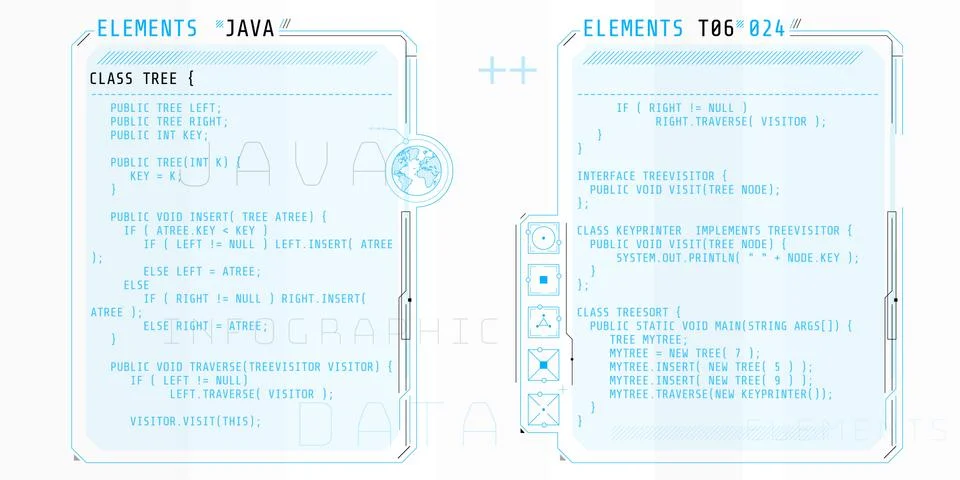 HUD interface elements with part of the code Java. Illustrazione stock