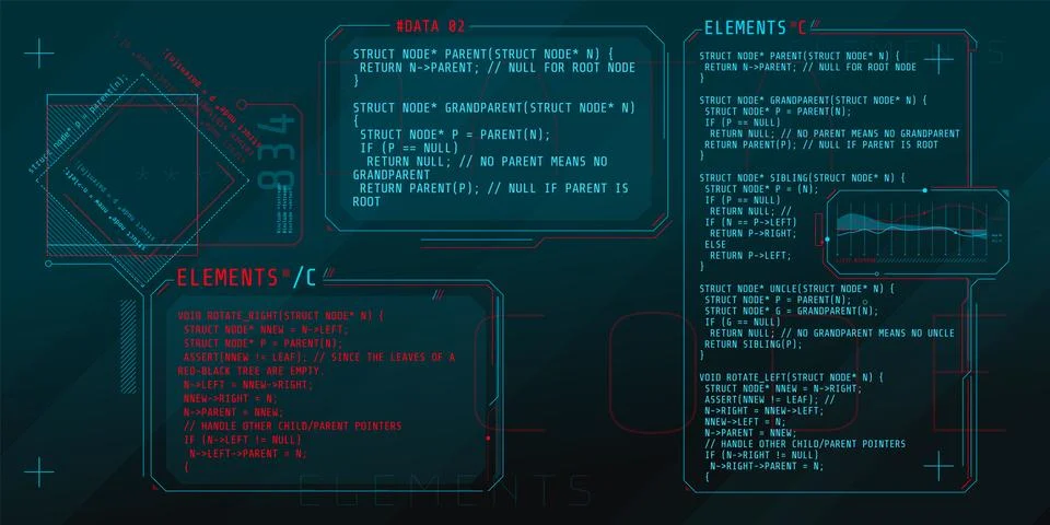 HUD interface elements with part of the code C. Stock Illustration