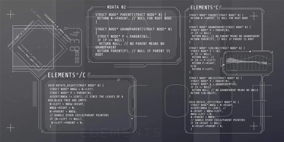 HUD interface elements with part of the code C. Stock Illustration