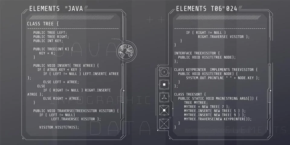 HUD interface elements with part of the code Java. Stock Illustration