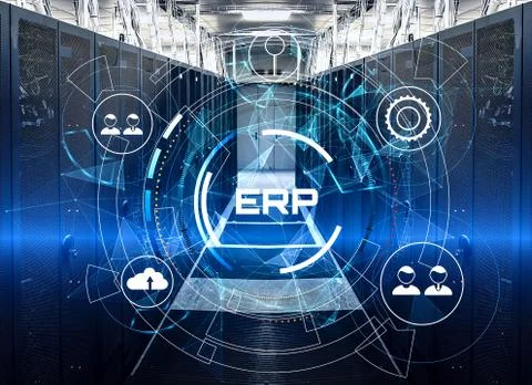 Hud interface of erp management system in the form of a hologram on background Stock Illustration