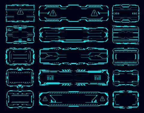 HUD interface frames, borders, signs, info boxes Stock Illustration