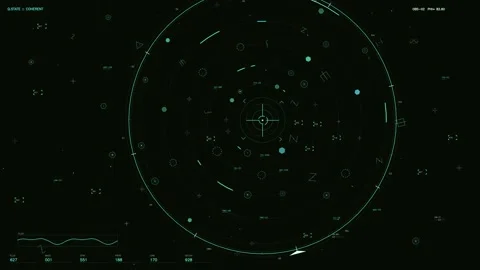 HUD Interface Futuristic Radar Tactical Display with Circular UI Elements and Stock Footage 334453252