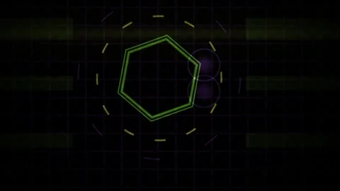 Hud Interface with Green Hexagon and Glowing Yellow Line on Dark Grid for T.. Stock Footage 343728277