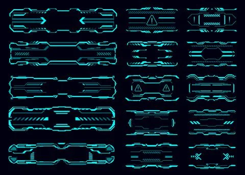 HUD interface neon frame borders, info box signs Illustrazione stock