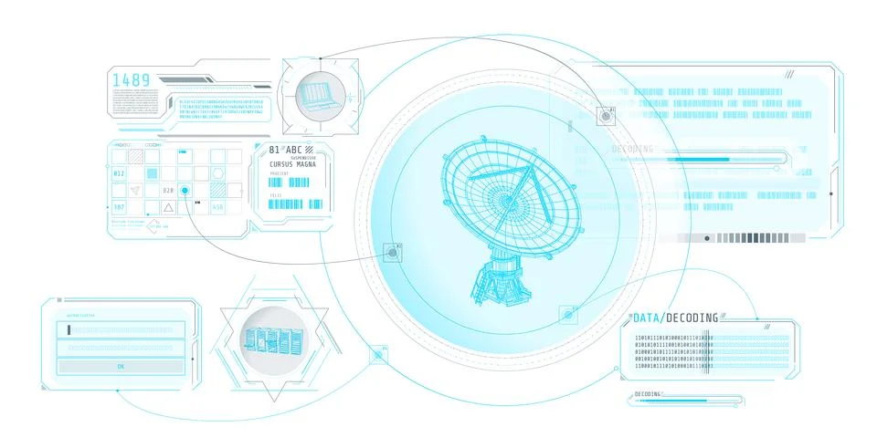 HUD interface for processing and storing radio telescope data. Stock Illustration