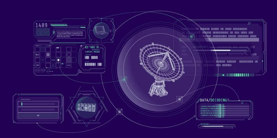 HUD interface for processing and storing radio telescope data. Stock Illustration