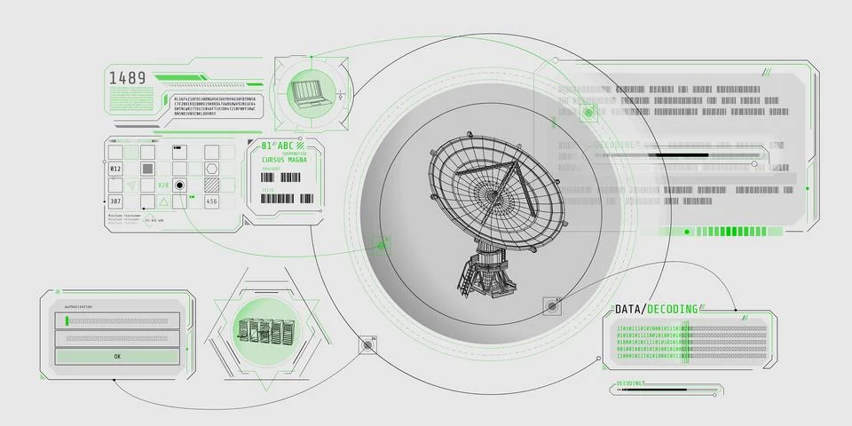 HUD interface for processing and storing radio telescope data. Illustration