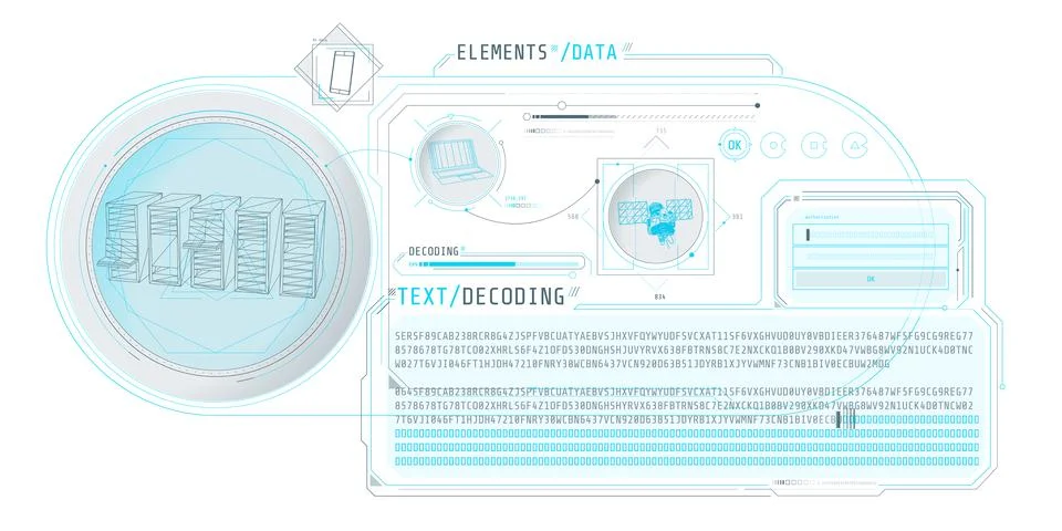 HUD interface for processing server data with text decoding. イラスト素材