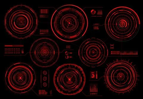HUD interface red warning, danger circular panel Stock Illustration