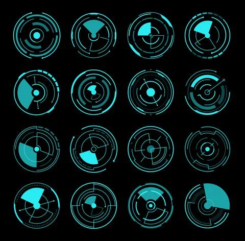 HUD interface round radars, futuristic game UI 스톡 일러스트
