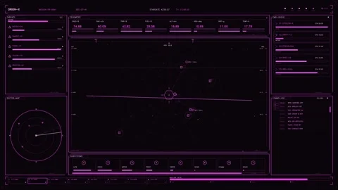 HUD Interface for Sci-Fi Cockpit with Magenta Neon Telemetry and Tactical R.. Stock Footage 334111188