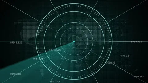HUD Interface target, radar direction scan for target with counting number Video stock 308375678