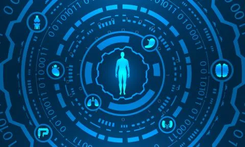 HUD Interface Virtual Future System Health Care. Science Background Stock Illustration