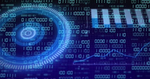 HUD lighting and scanning, starting binary streams, bars pulsing and waveform Stock Footage 328384454