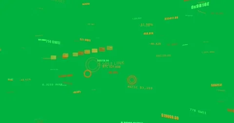 HUD on LINK ping labels floating blocks linking rings pulsing to show market Stock Footage 329548896