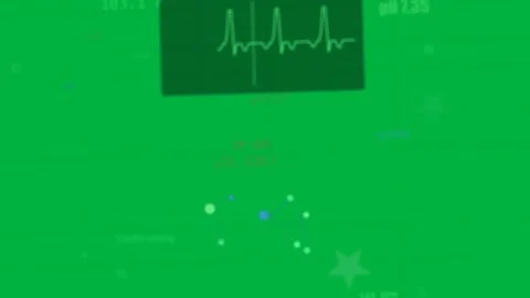 On HUD load over transparent grid blue node-link marker moving pose, ECG Stock Footage 329573073