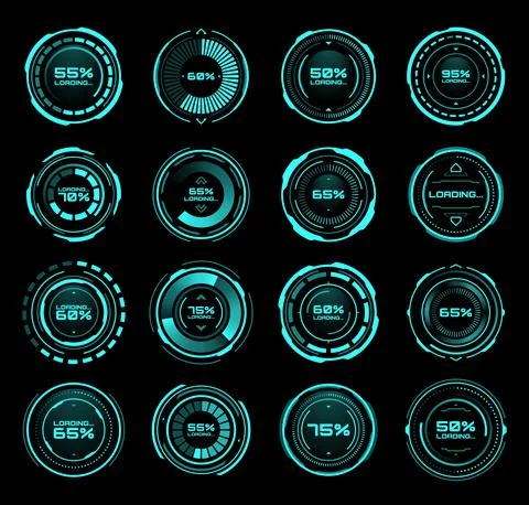 HUD loading bars, digital process status interface Stock Illustration