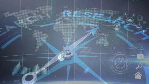 HUD loading, needle with blue tip turning NE, charts moving, icons glowing, Video stock 328656929