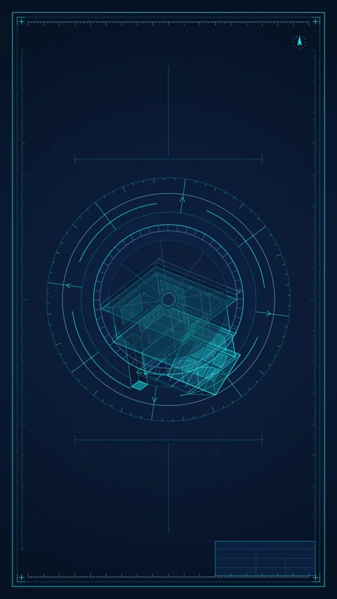 Hud loop interface scifi radar hologram tech cyber blue motion graphic Stock Footage 346549094