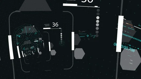 HUD looping zoom in.Flying through Futuristic technological interface. 動画素材 129489159