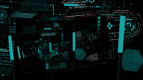 HUD looping zoom in.Flying through Futuristic technological interface. 動画素材 129489169