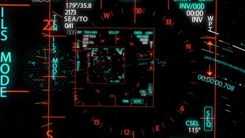 HUD looping zoom in.Flying through Futuristic technological interface. 動画素材 129492815