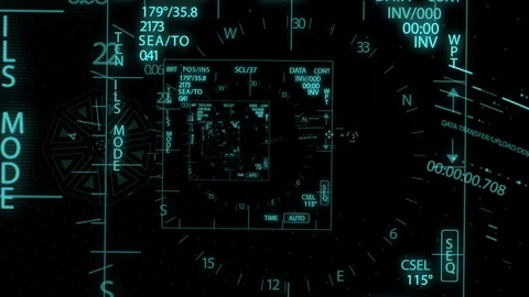 HUD looping zoom in.Flying through Futuristic technological interface. 動画素材 129494203