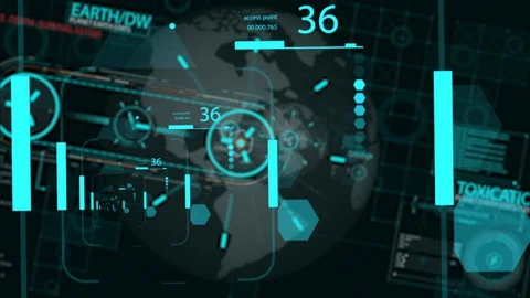 HUD looping zoom in.Flying through Futuristic technological interface. 動画素材 129534839