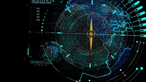 HUD looping zoom in.Flying through Futuristic technological interface. 動画素材 129586596