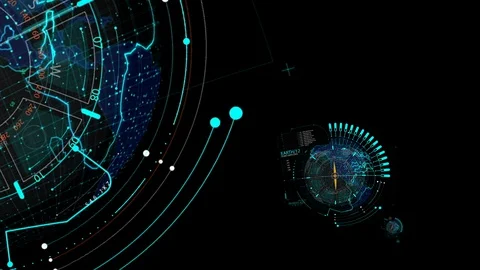 HUD looping zoom in.Flying through Futuristic technological interface. 動画素材 129586597
