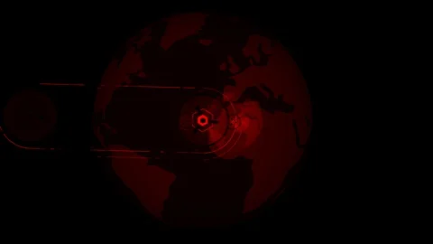 HUD looping zoom in.Flying through Futuristic technological interface. 動画素材 129586602