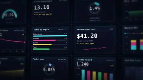 HUD Midnight Network Data Visualization Seamless Loop Modern Dashboard Stock Footage 342478491