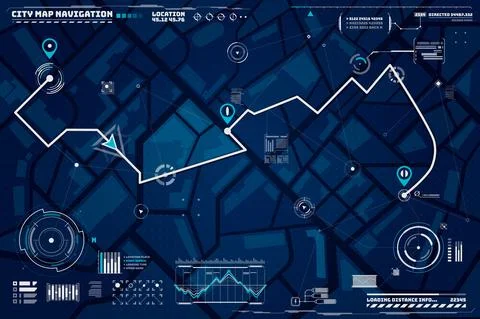 HUD navigation city map screen vector interface Stock Illustration