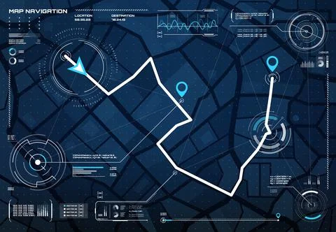 HUD navigation city map screen interface, compass Illustrazione stock