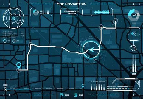 HUD navigation interface with data to reach point Illustrazione stock